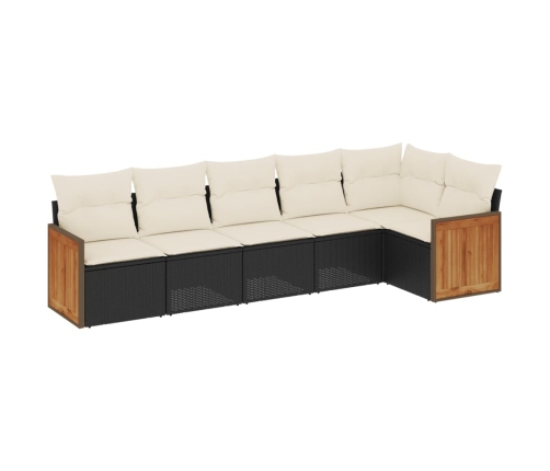 Set de sofás de jardín 6 piezas y cojines ratán sintético negro