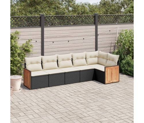 Set de sofás de jardín 6 piezas y cojines ratán sintético negro