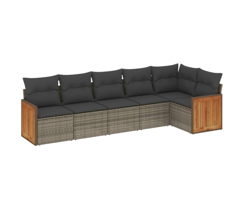 Set de muebles de jardín 6 pzas y cojines ratán sintético gris