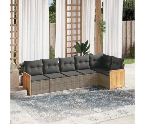 Set de muebles de jardín 6 pzas y cojines ratán sintético gris