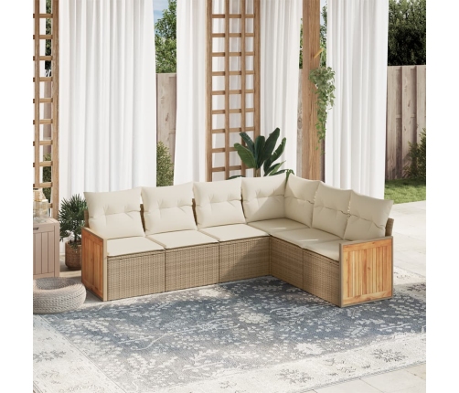 Juego de sofás jardín con cojines 6 pzas ratán sintético beige