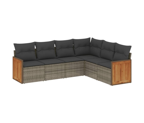 Set de muebles de jardín 6 pzas y cojines ratán sintético gris