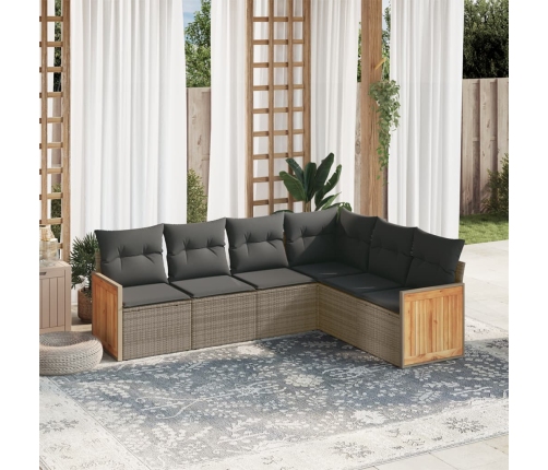 Set de muebles de jardín 6 pzas y cojines ratán sintético gris