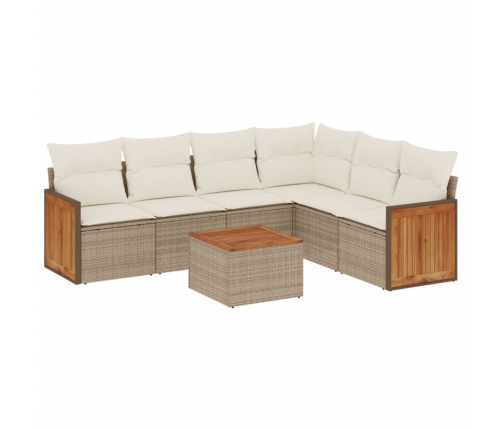 Set sofás de jardín 7 piezas y cojines ratán sintético beige