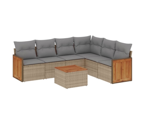 Set sofás de jardín 7 piezas y cojines ratán sintético beige