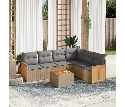 Set sofás de jardín 7 piezas y cojines ratán sintético beige