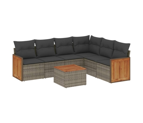 Set de sofás de jardín 7 piezas con cojines ratán PE gris