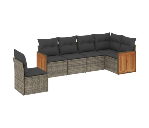 Set de muebles de jardín 6 pzas y cojines ratán sintético gris