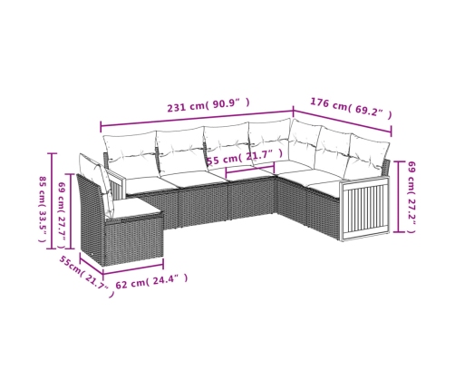 Set de muebles de jardín 6 pzas y cojines ratán sintético gris