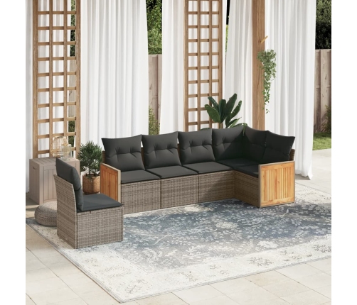 Set de muebles de jardín 6 pzas y cojines ratán sintético gris