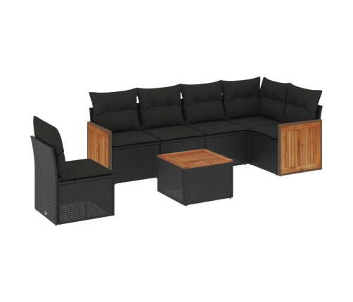Set de comedor de jardín 7 pzas y cojines ratán sintético negro