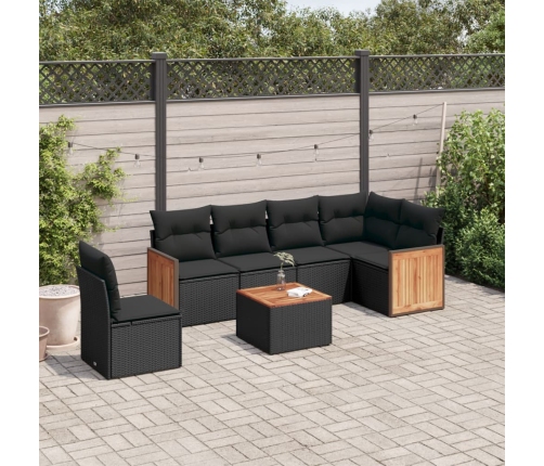 Set de comedor de jardín 7 pzas y cojines ratán sintético negro