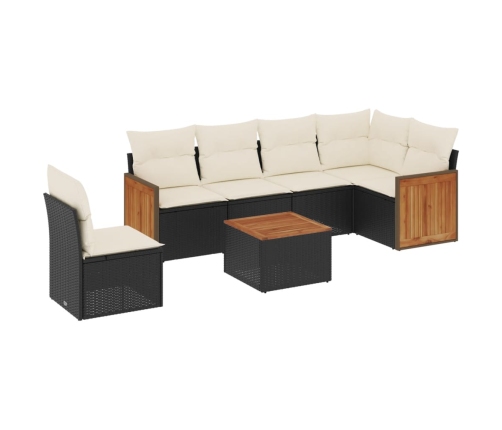 Set de comedor de jardín 7 pzas y cojines ratán sintético negro