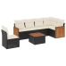 Set de comedor de jardín 7 pzas y cojines ratán sintético negro
