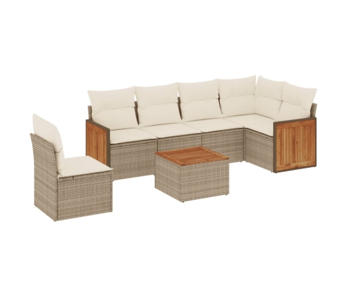 Set sofás de jardín 7 piezas y cojines ratán sintético beige