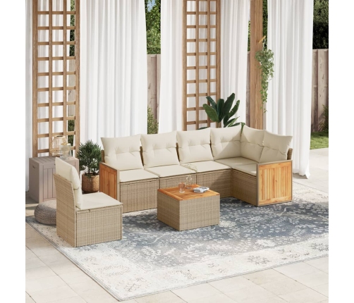 Set sofás de jardín 7 piezas y cojines ratán sintético beige