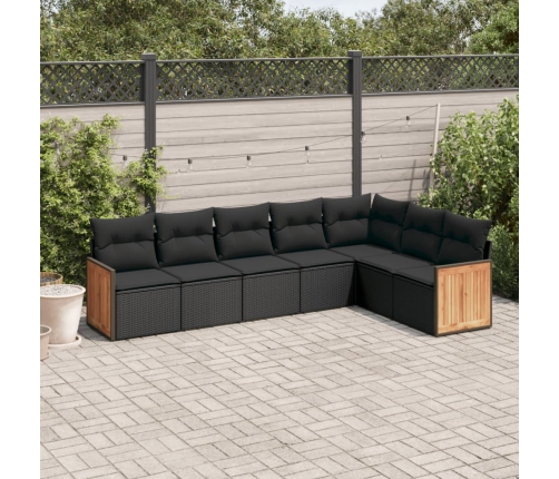 Set de comedor de jardín 7 pzas y cojines ratán sintético negro