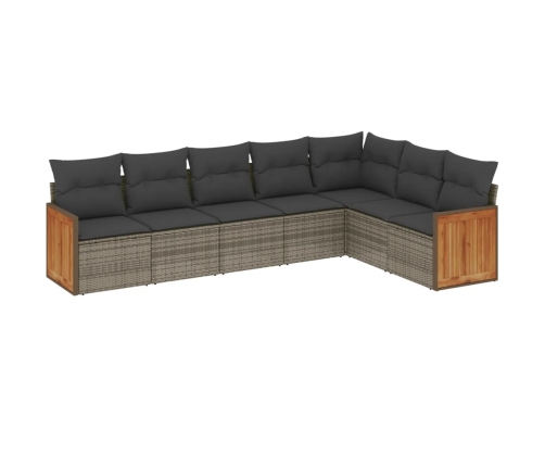 Set de sofás de jardín 7 piezas con cojines ratán PE gris