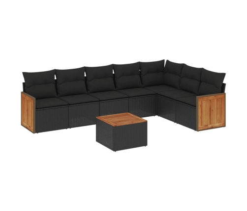 Set de sofás de jardín 8 piezas y cojines ratán sintético negro