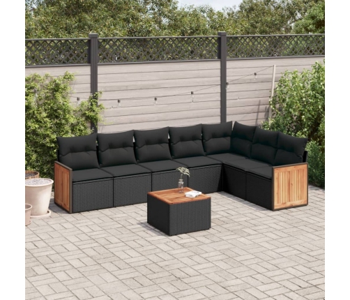 Set de sofás de jardín 8 piezas y cojines ratán sintético negro