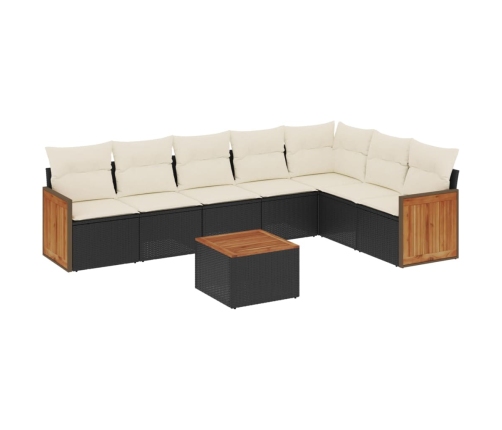 Set de sofás de jardín 8 piezas y cojines ratán sintético negro