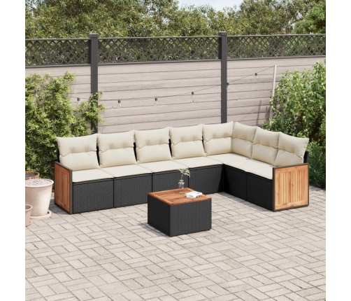 Set de sofás de jardín 8 piezas y cojines ratán sintético negro