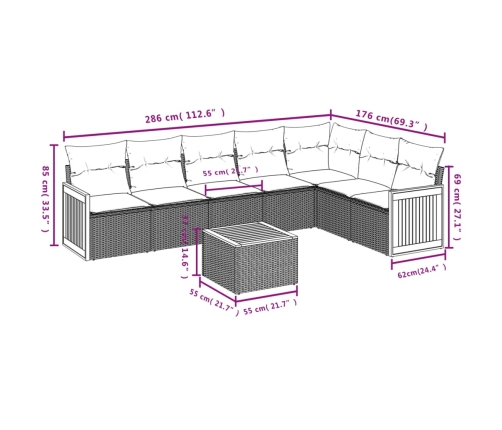 Set de sofás de jardín 8 pzas y cojines ratán sintético gris