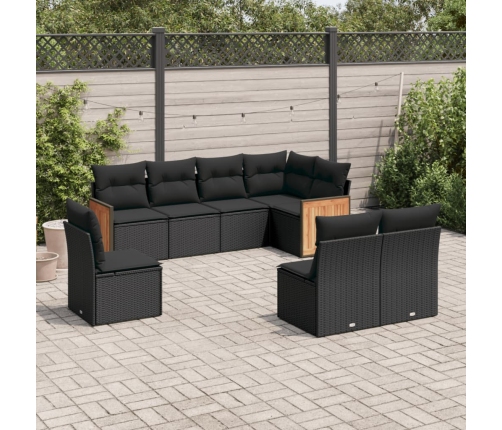 Set de sofás de jardín 8 piezas y cojines ratán sintético negro