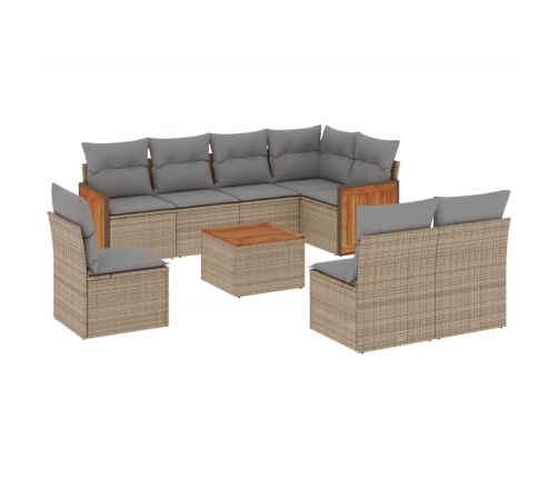 Set de sofás de jardín 9 pzas con cojines ratán sintético beige