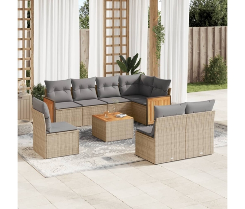 Set de sofás de jardín 9 pzas con cojines ratán sintético beige