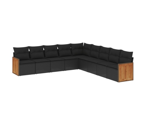 Set de sofás de jardín 8 piezas y cojines ratán sintético negro