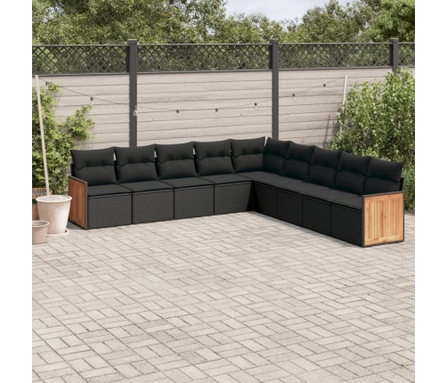 Set de sofás de jardín 8 piezas y cojines ratán sintético negro