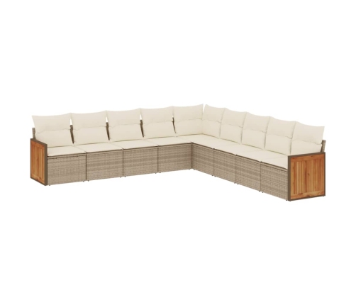 Set de sofás de jardín 9 pzas con cojines ratán sintético beige