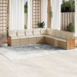 Set de sofás de jardín 9 pzas con cojines ratán sintético beige