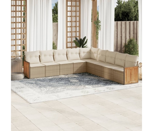 Set de sofás de jardín 9 pzas con cojines ratán sintético beige