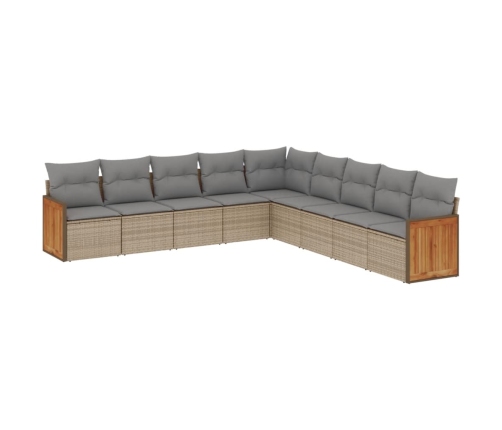 Set de sofás de jardín 9 pzas con cojines ratán sintético beige