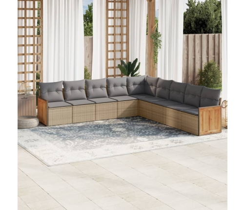 Set de sofás de jardín 9 pzas con cojines ratán sintético beige