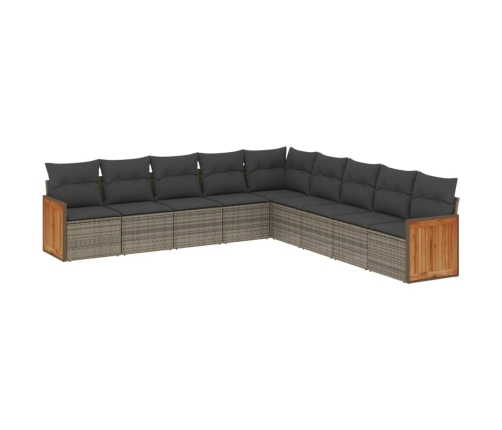 Set de muebles de jardín 9 pzas y cojines ratán sintético gris