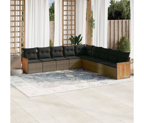 Set de muebles de jardín 9 pzas y cojines ratán sintético gris