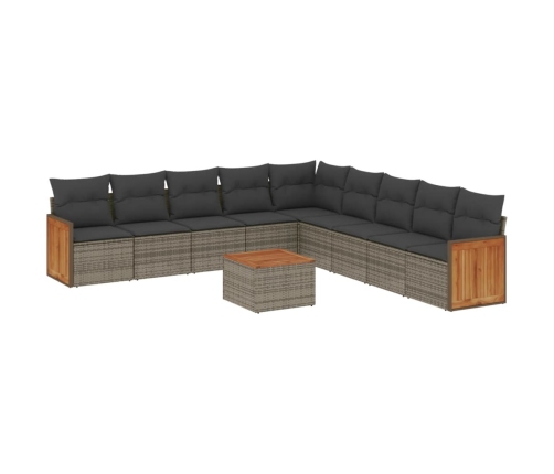 Set de sofás de jardín 10 pzas con cojines ratán sintético gris