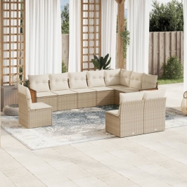 Juego de sofás jardín con cojines beige 10 pzas ratán sintético