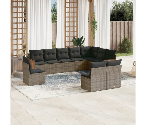 Set de sofás de jardín 10 pzas con cojines ratán sintético gris
