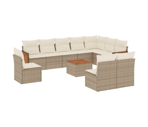 Set de sofás de jardín 11pzas con cojines ratán sintético beige