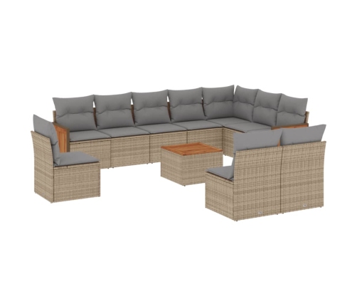 Set de sofás de jardín 11pzas con cojines ratán sintético beige