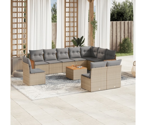 Set de sofás de jardín 11pzas con cojines ratán sintético beige