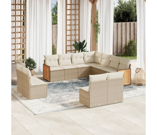 Set de sofás de jardín 11pzas con cojines ratán sintético beige