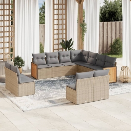Set de sofás de jardín 11pzas con cojines ratán sintético beige