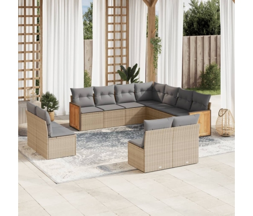 Set de sofás de jardín 11pzas con cojines ratán sintético beige
