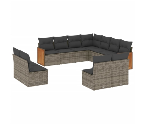 Set de sofás de jardín 11 pzas y cojines ratán sintético gris