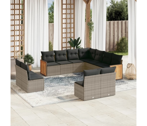 Set de sofás de jardín 11 pzas y cojines ratán sintético gris